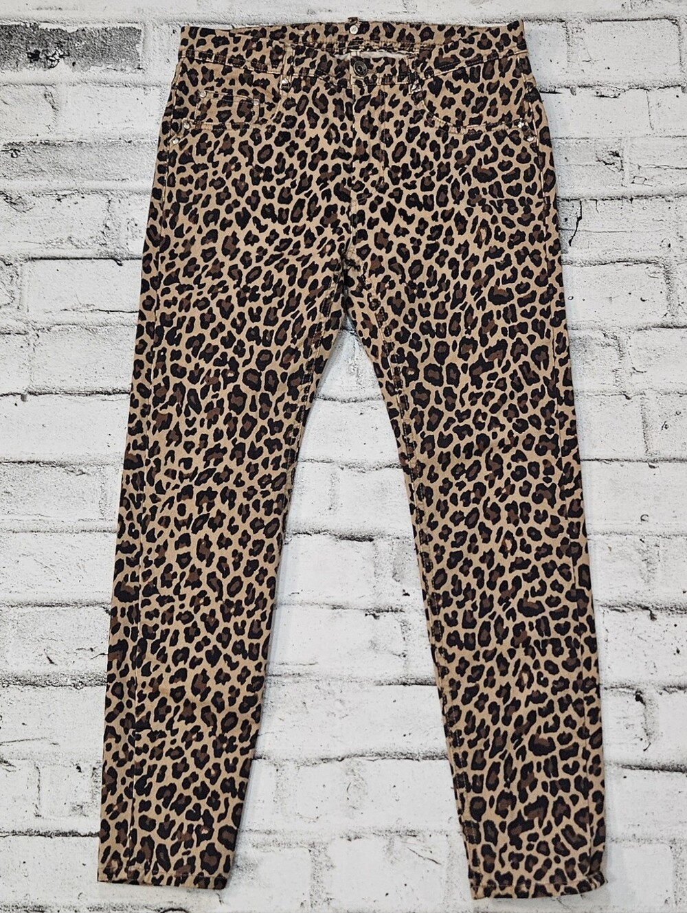 Zara Leopard Print Skinny Jeans Women's Size 30 Animal Print Stretch Pants